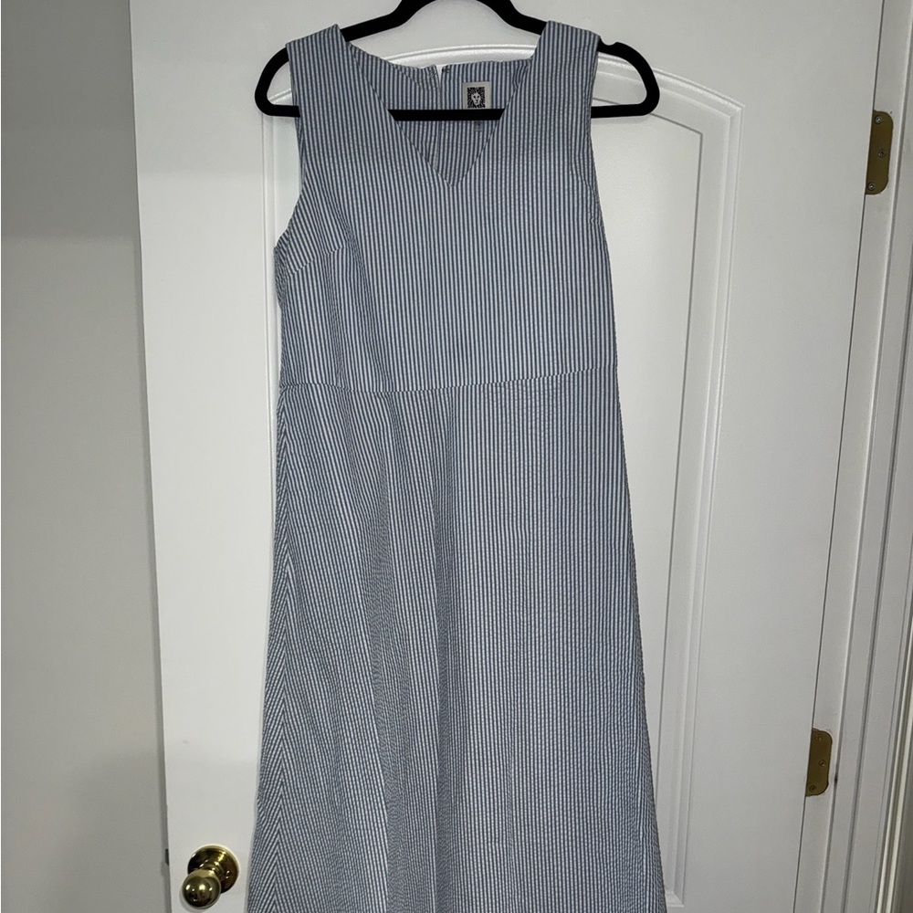 Anne Klein Blue and White Striped V-Neck Dress